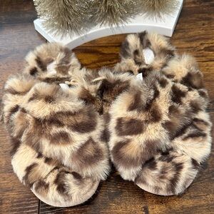 Stars Above Leopard Print Faux Fur Slippers